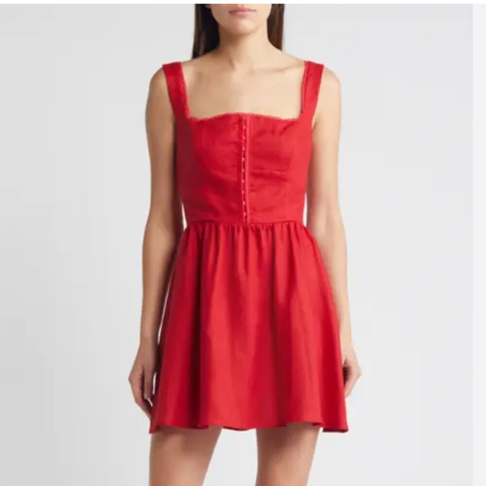 Reformation Sheri Cherry Linen Mini Dress - Size 8